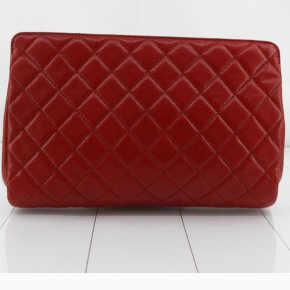 Authentic Chanel Timeless Caviar Quilted CC Large Dark Red Clutch Handbag - Picture 2 of 14
